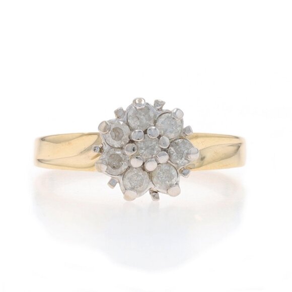 Yellow Gold Diamond Cluster Engagement Ring - 10k Round Brilliant .40ctw Floral